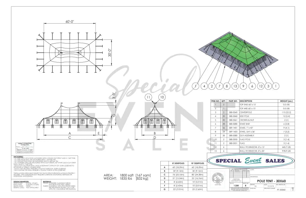 Pole Tent 30’ x 60’ White Tents - Pole