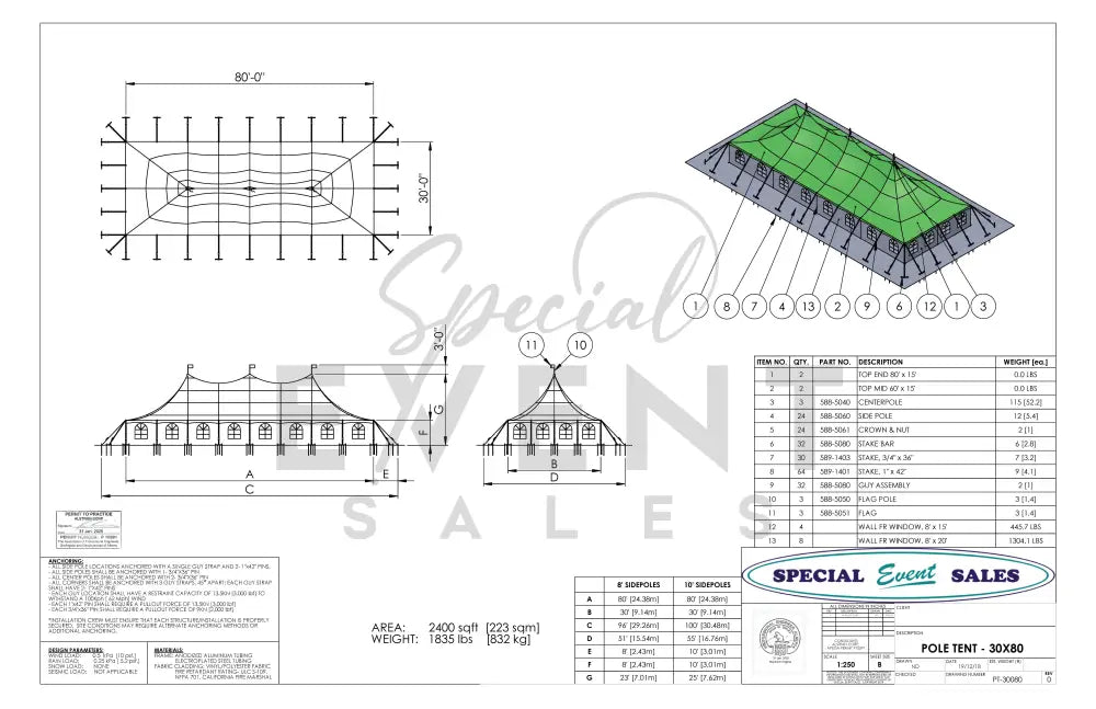 Pole Tent 30’ x 80’ White Tents - Pole