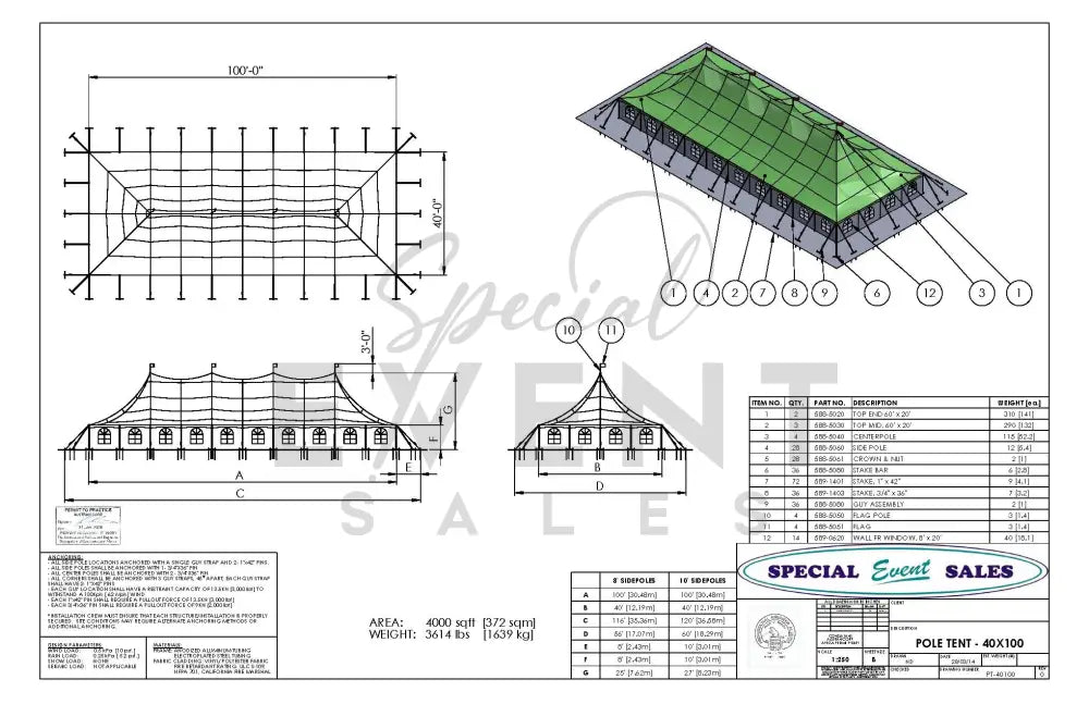 Pole Tent 40’ x 100’ White Tents - Pole