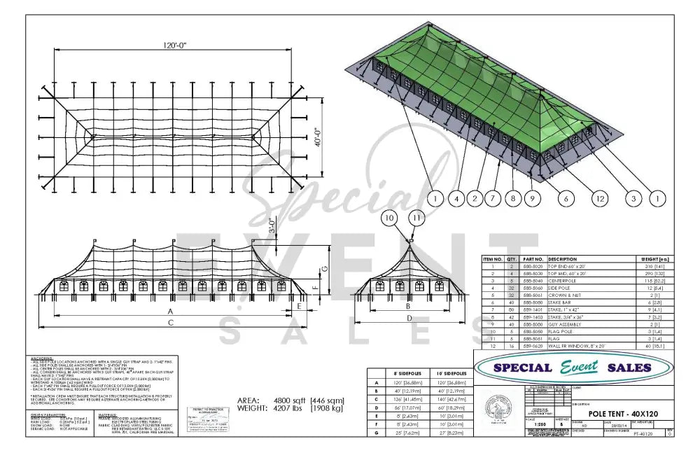 Pole Tent 40’ x 120’ White Tents - Pole
