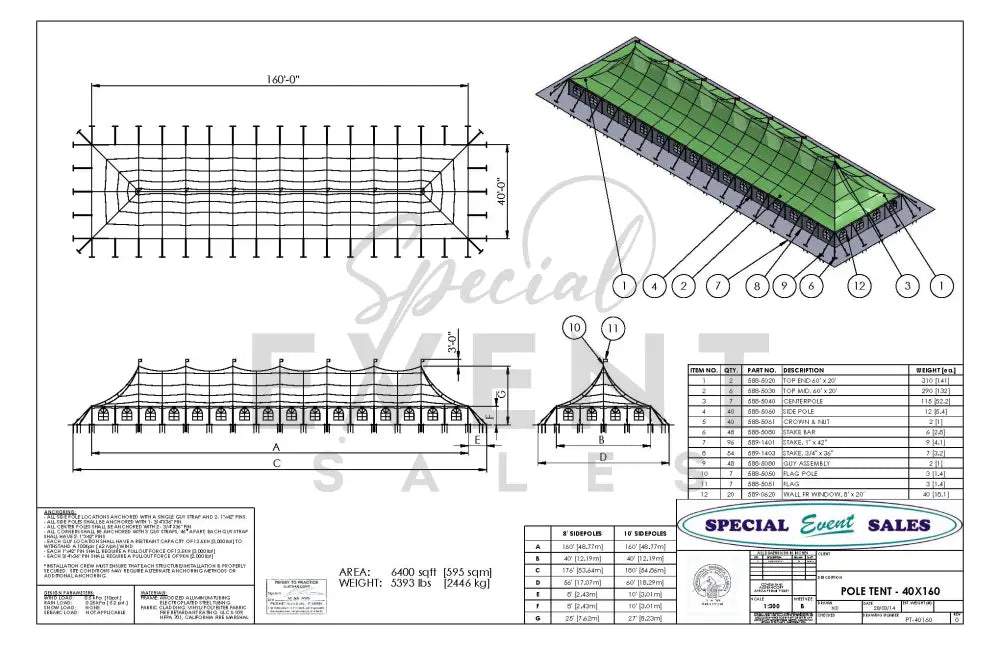 Pole Tent 40’ x 160’ White Tents - Pole