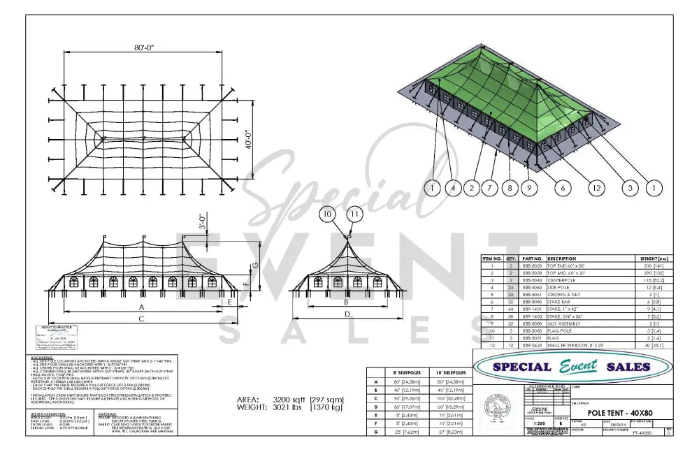 Pole Tent 40’ x 80’ White Tents - Pole