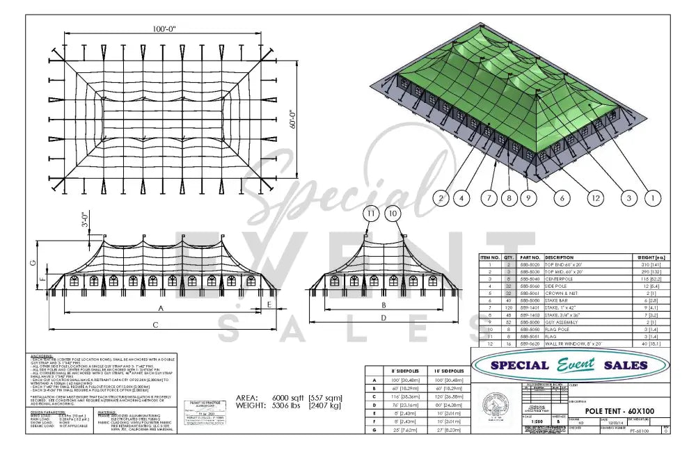 Pole Tent 60’ x 100’ White Tents - Pole