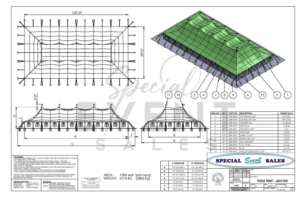 Pole Tent 60’ x 120’ White Tents - Pole