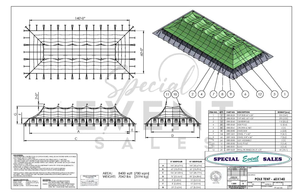 Pole Tent 60’ x 140’ White Tents - Pole