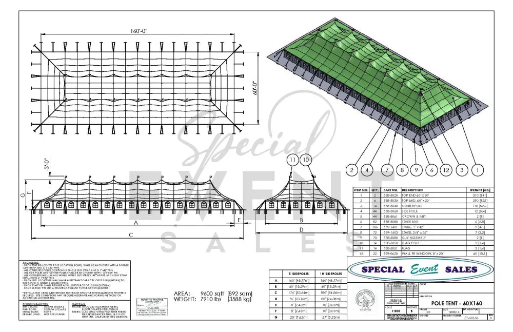 Pole Tent 60’ x 160’ White Tents - Pole
