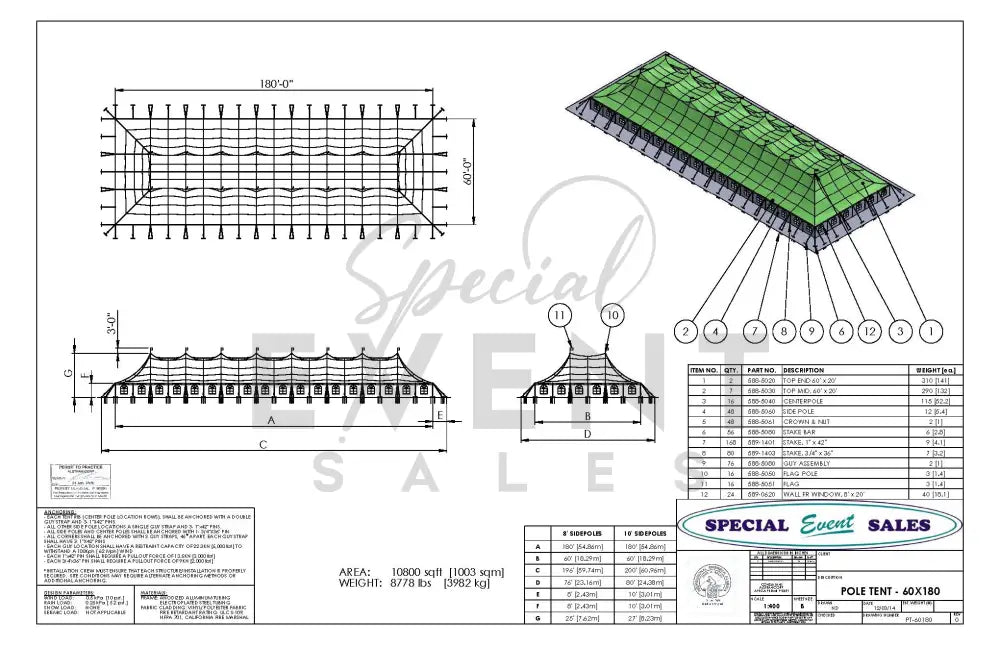 Pole Tent 60’ x 180’ White Tents - Pole