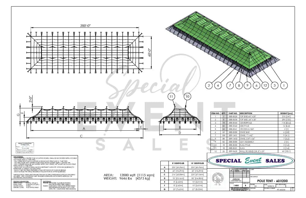 Pole Tent 60’ x 200’ White Tents - Pole