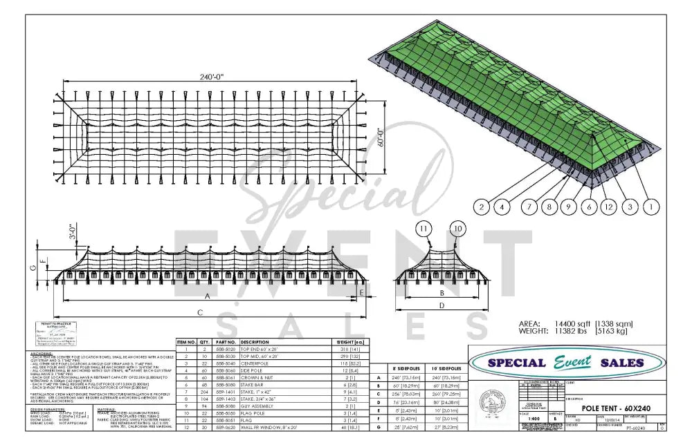 Pole Tent 60’ x 240’ White Tents - Pole