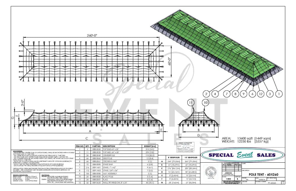 Pole Tent 60’ x 260’ White Tents - Pole