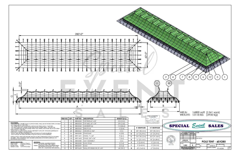 Pole Tent 60’ x 280’ White Tents - Pole