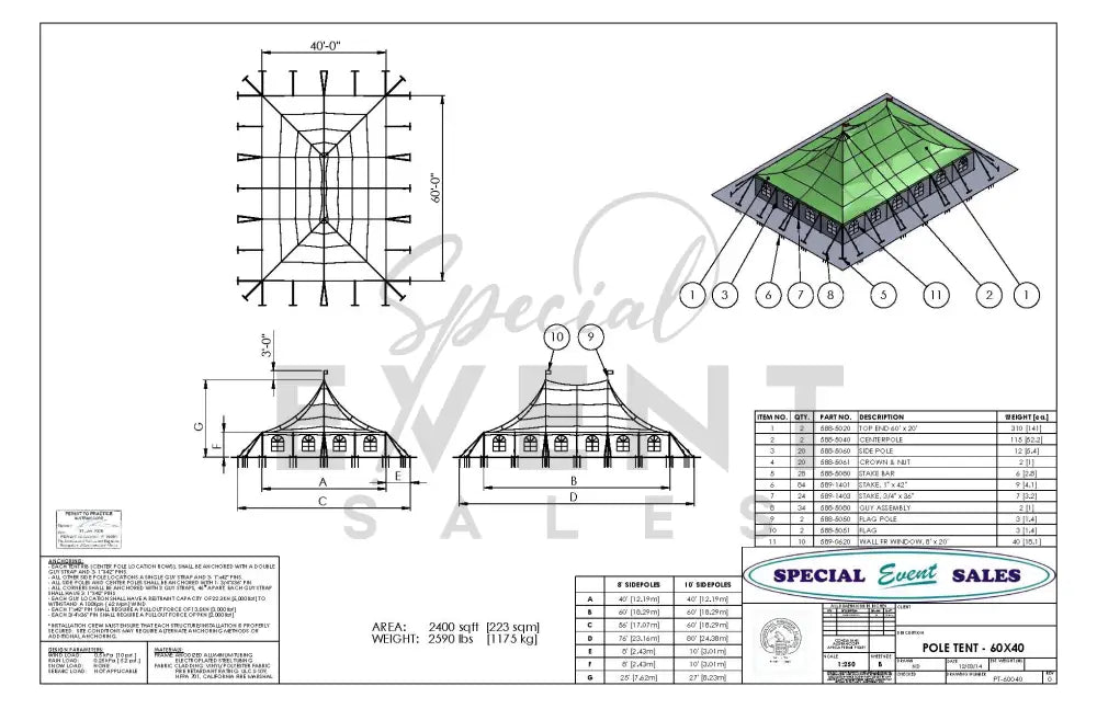 Pole Tent 60’ x 40’ White Tents - Pole