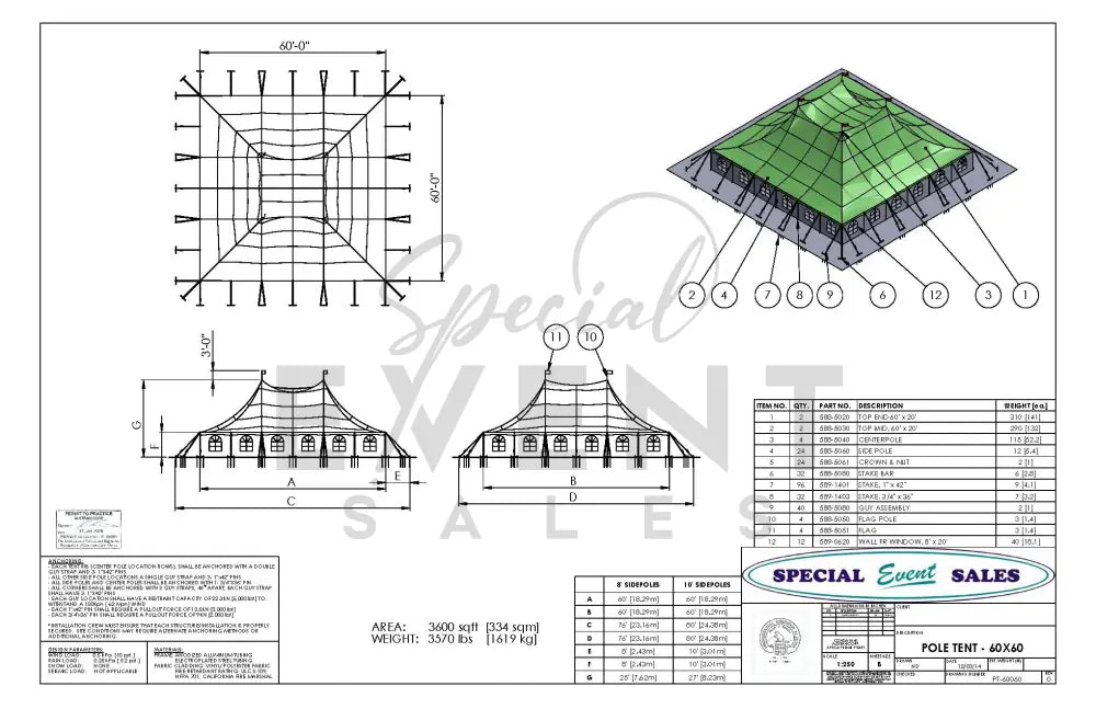 Pole Tent 60’ x 60’ White Tents - Pole