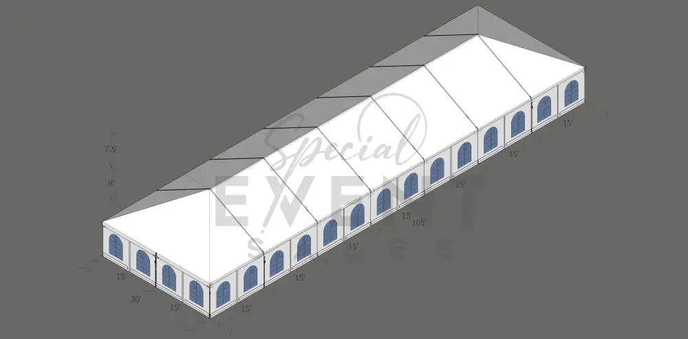 Turbotrack Tent 30’ x 105’ French Window Walls Tents - Turbotrack Frame