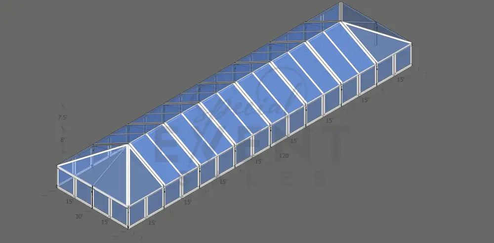 Turbotrack Tent 30’ x 120’ Clear Top & Walls Tents - Turbotrack Frame