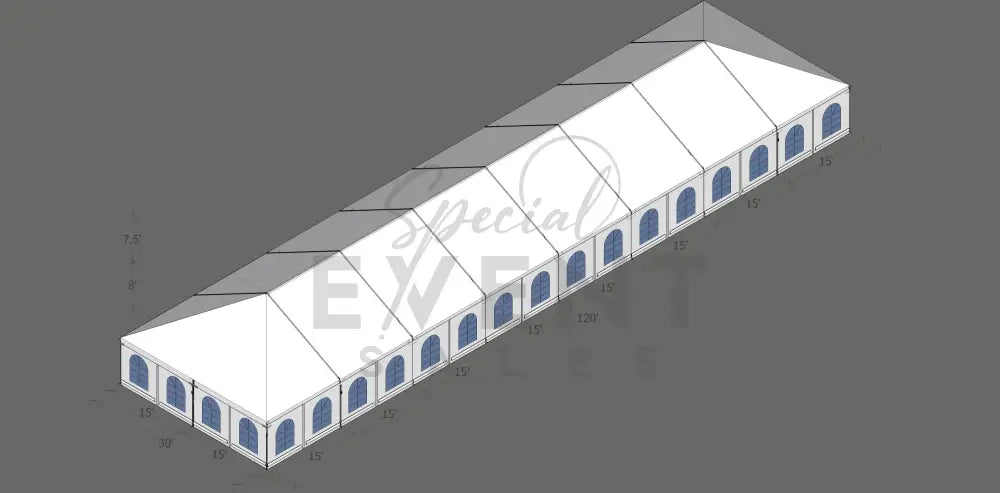 Turbotrack Tent 30’ x 120’ French Window Walls Tents - Turbotrack Frame