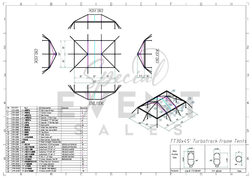 Turbotrack Tent 30’ x 45’ French Window Walls Tents - Turbotrack Frame