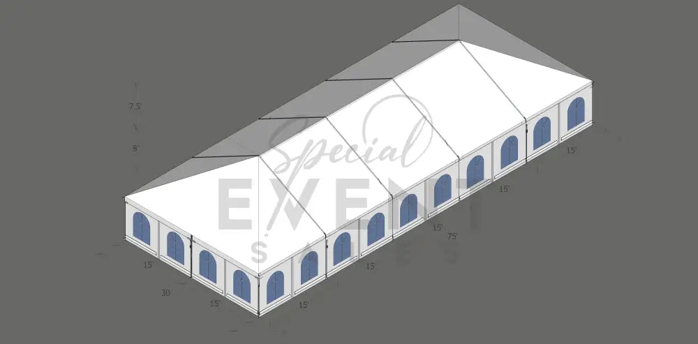 Turbotrack Tent 30’ x 75’ French Window Walls Tents - Turbotrack Frame