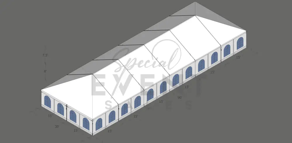 Turbotrack Tent 30’ x 90’ French Window Walls Tents - Turbotrack Frame