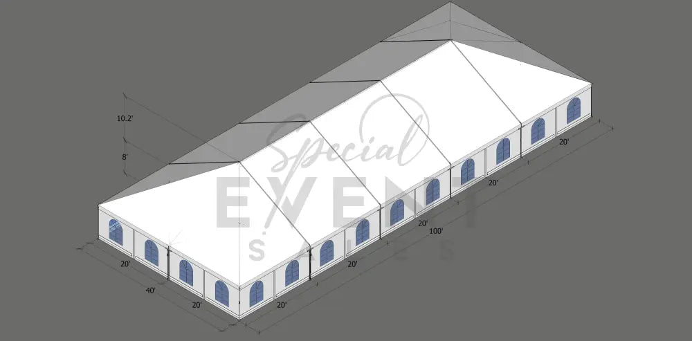 Turbotrack Tent 40’ x 100’ French Window Walls Tents - Turbotrack Frame