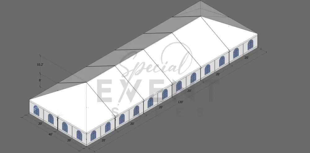 Turbotrack Tent 40’ x 120’ French Window Walls Tents - Turbotrack Frame