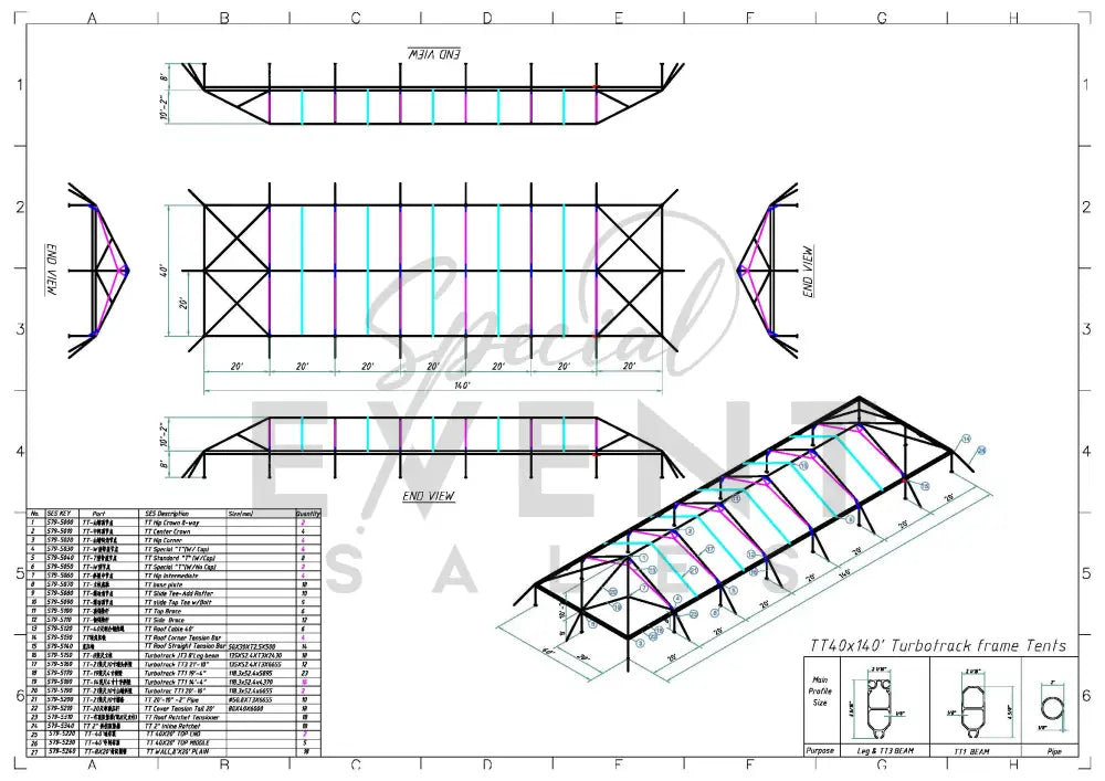 Turbotrack Tent 40’ x 140’ Clear Top & Walls Tents - Turbotrack Frame