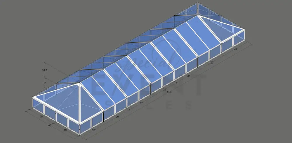 Turbotrack Tent 40’ x 140’ Clear Top & Walls Tents - Turbotrack Frame