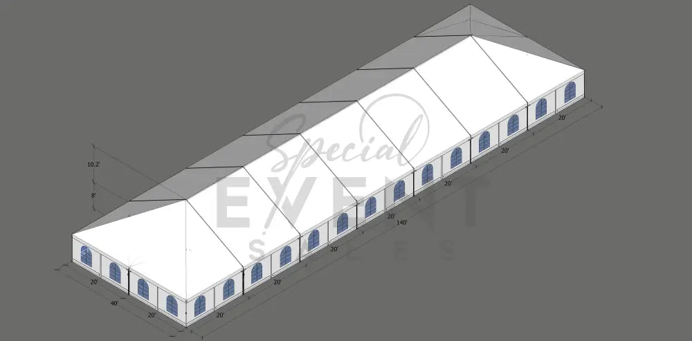 Turbotrack Tent 40’ x 140’ French Window Walls Tents - Turbotrack Frame