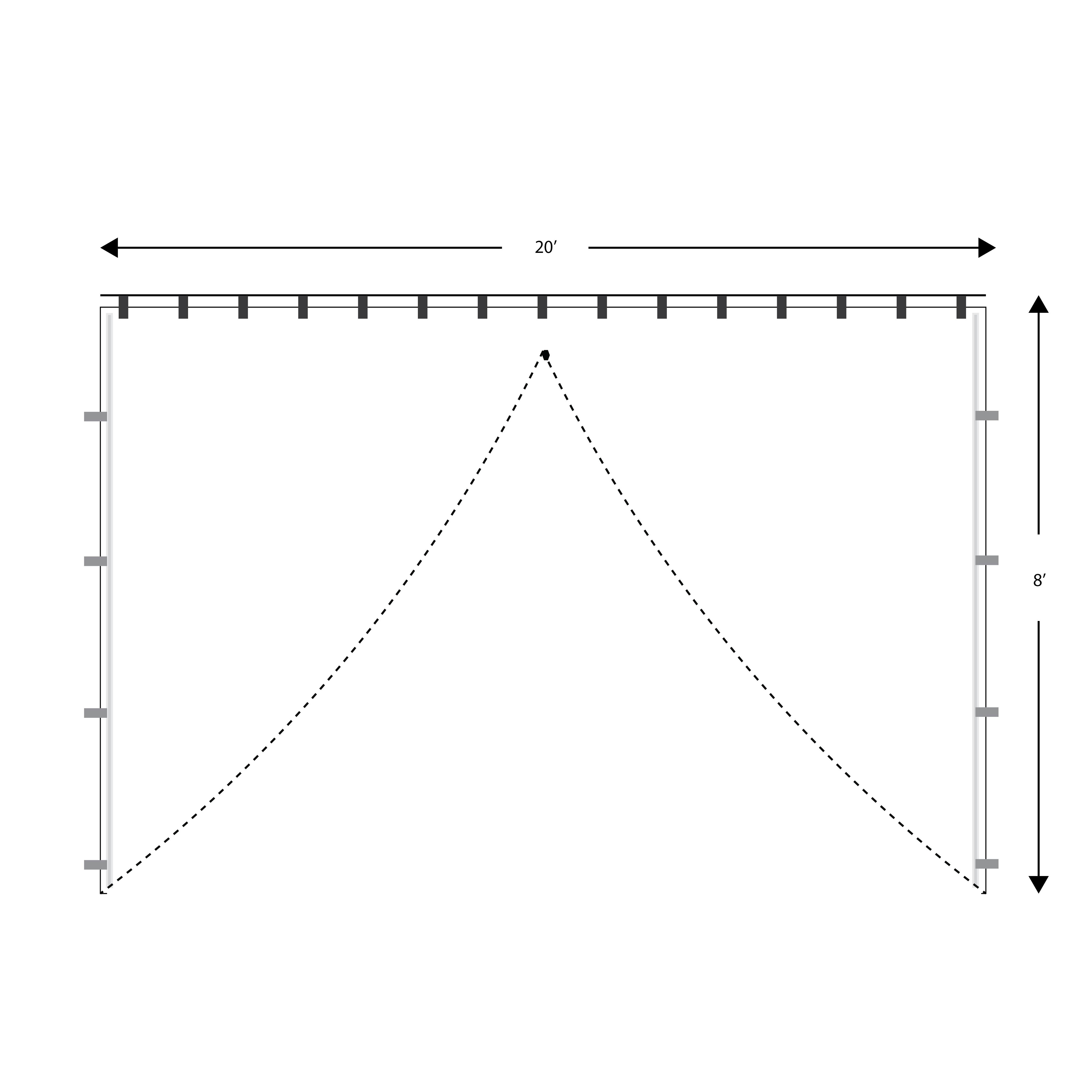 Wall, 8' x 20' Plain Rod Tensioned C/W Zipper Door