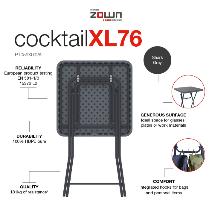 Zown Folding Table, Cocktailxl76 30" Square X 43" High New Classic