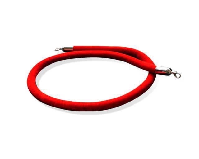 Velvet Rope, 8' Long Red With Polished Chrome Snap Ends - Special Event Sales