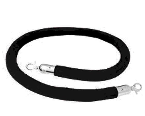 Velour Rope, 8' Long Black With Polished Chrome Snap Ends - Special Event Sales