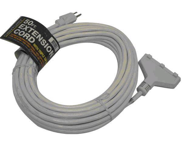 Extension Cord, 25' Long 12 Guage White With Triple Outlet
